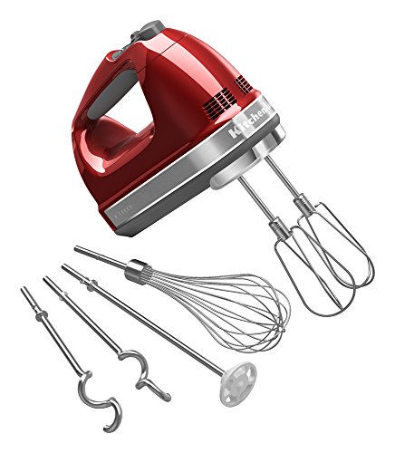 KitchenAid 9-Speed Digital Hand Mixer with Turbo Beater II Accessories and Pro Whisk – Candy Apple Red